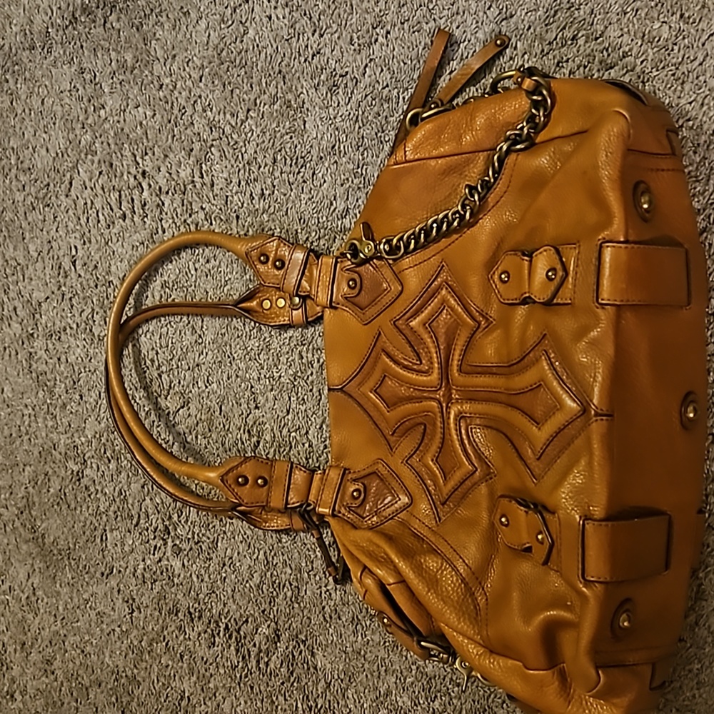 BROWN LEATHER LOCKHEART HANDBAG